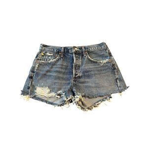Agolde Parker Cut Off Denim Shorts Distressed Button Fly Women's Size 28 Blue